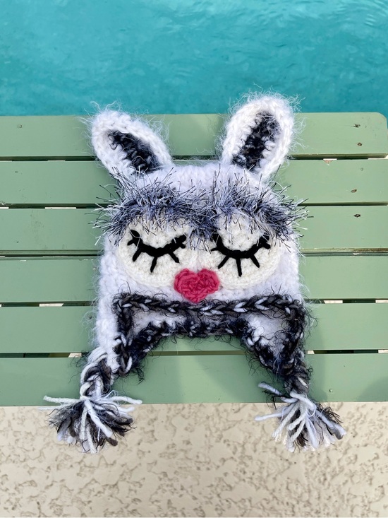Handmade Other - Handmade Baby Bunny Animal Earflap Hat – White & Gray Fuzzy Newborn Hat